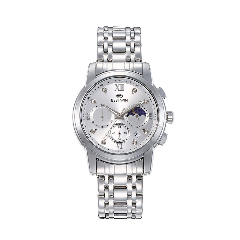 Men's Watch Classic Moon Phase Star Six-Hand Movement Male Wristwatch