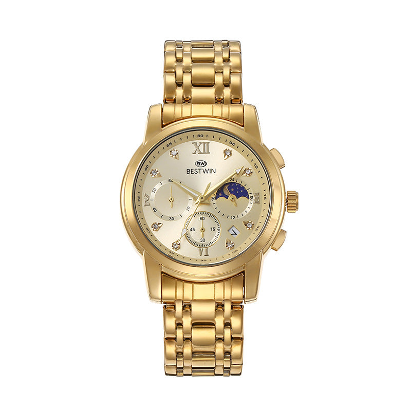 Men's Watch Classic Moon Phase Star Six-Hand Movement Male Wristwatch