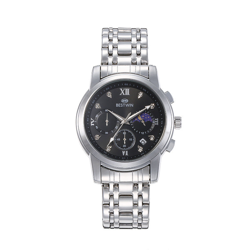 Men's Watch Classic Moon Phase Star Six-Hand Movement Male Wristwatch