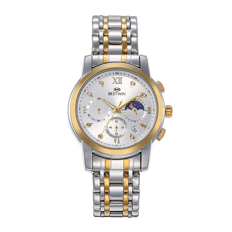 Men's Watch Classic Moon Phase Star Six-Hand Movement Male Wristwatch