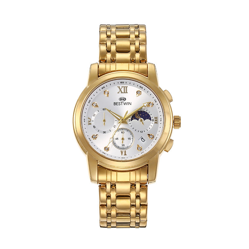 Men's Watch Classic Moon Phase Star Six-Hand Movement Male Wristwatch