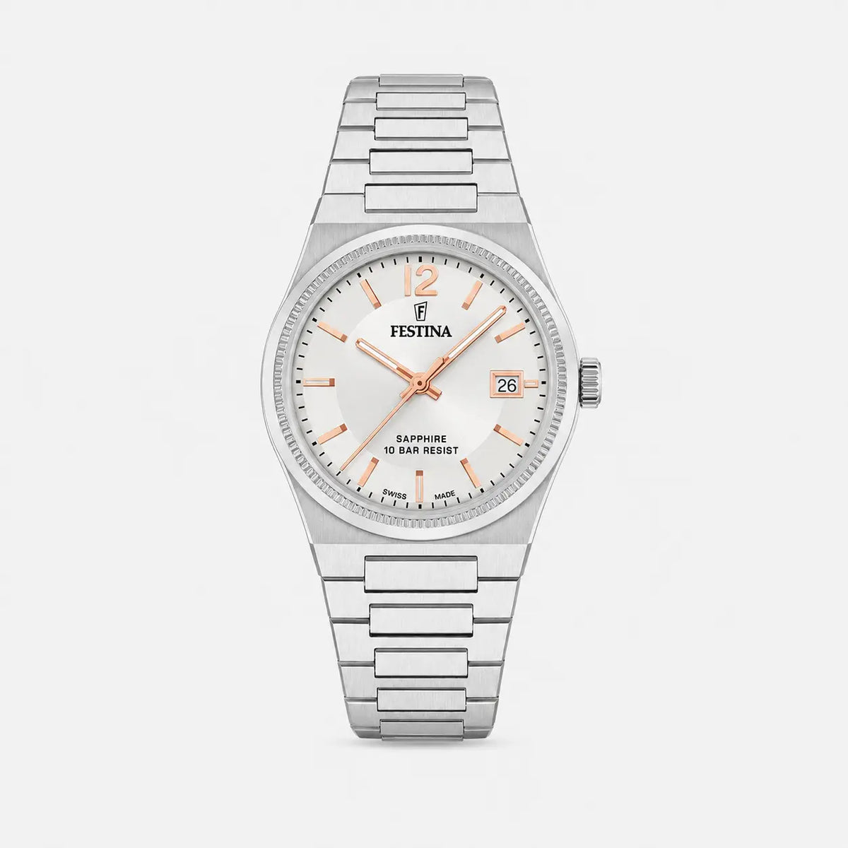 Swiss Made Quartz 35 mm Stainless Steel Silver Dial Women's Watch