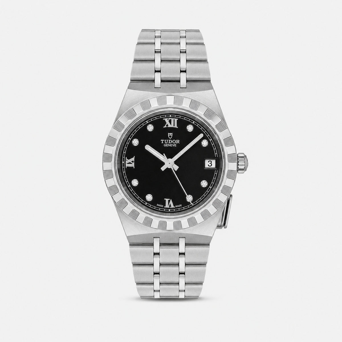 Royal Black Diamond Dial 34 mm Stainless Steel Women's Watch