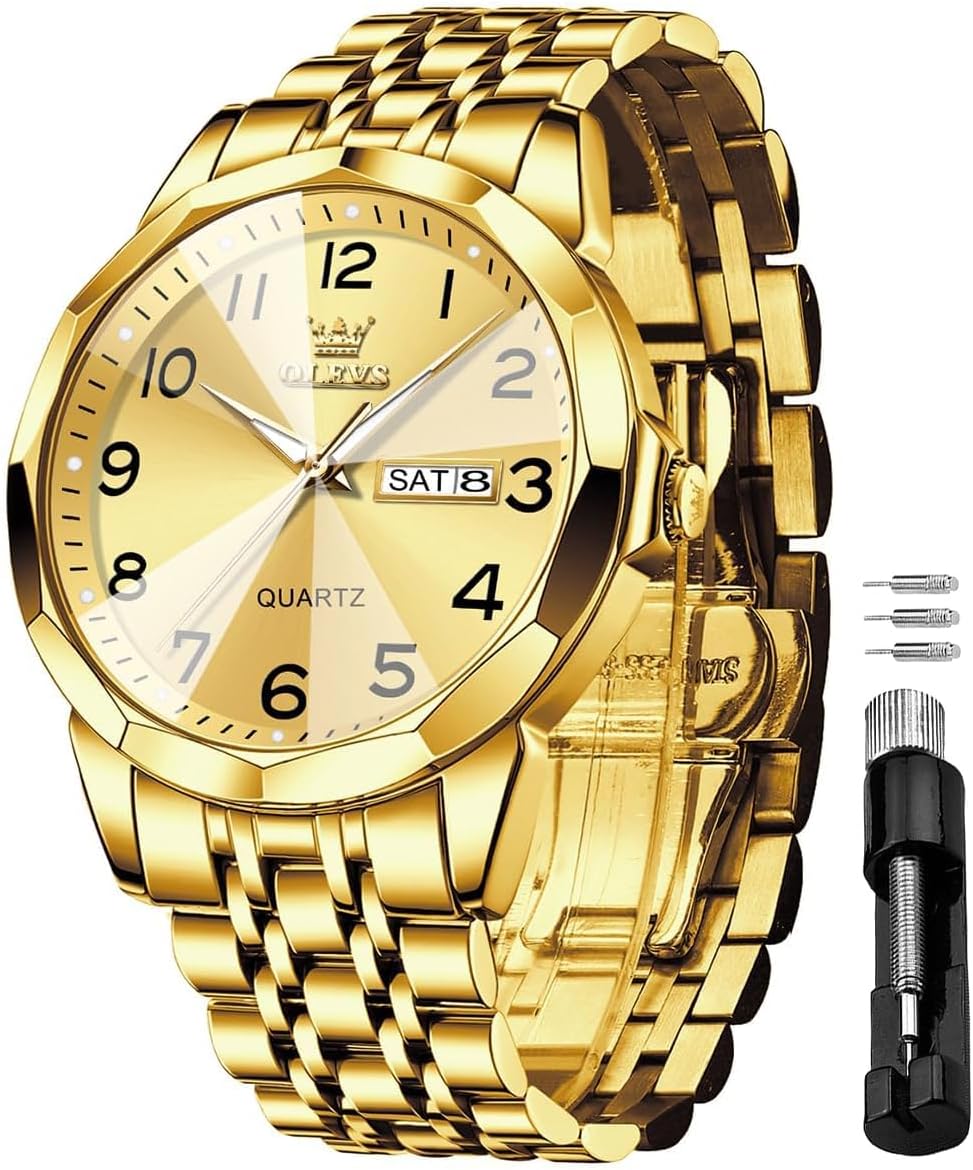 Stainless Steel Quartz Men's Watch – Gold, Blue, Black or White Dial