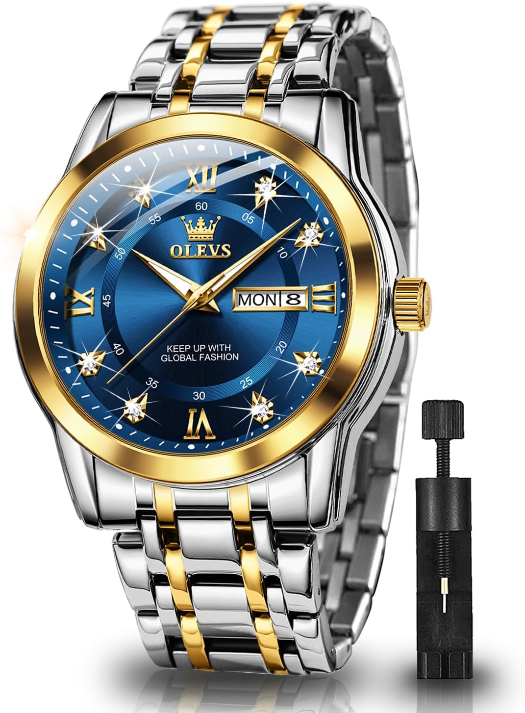 Stainless Steel Quartz Men's Watch – Gold, Blue, Black or White Dial