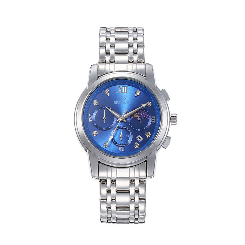 Men's Watch Classic Moon Phase Star Six-Hand Movement Male Wristwatch