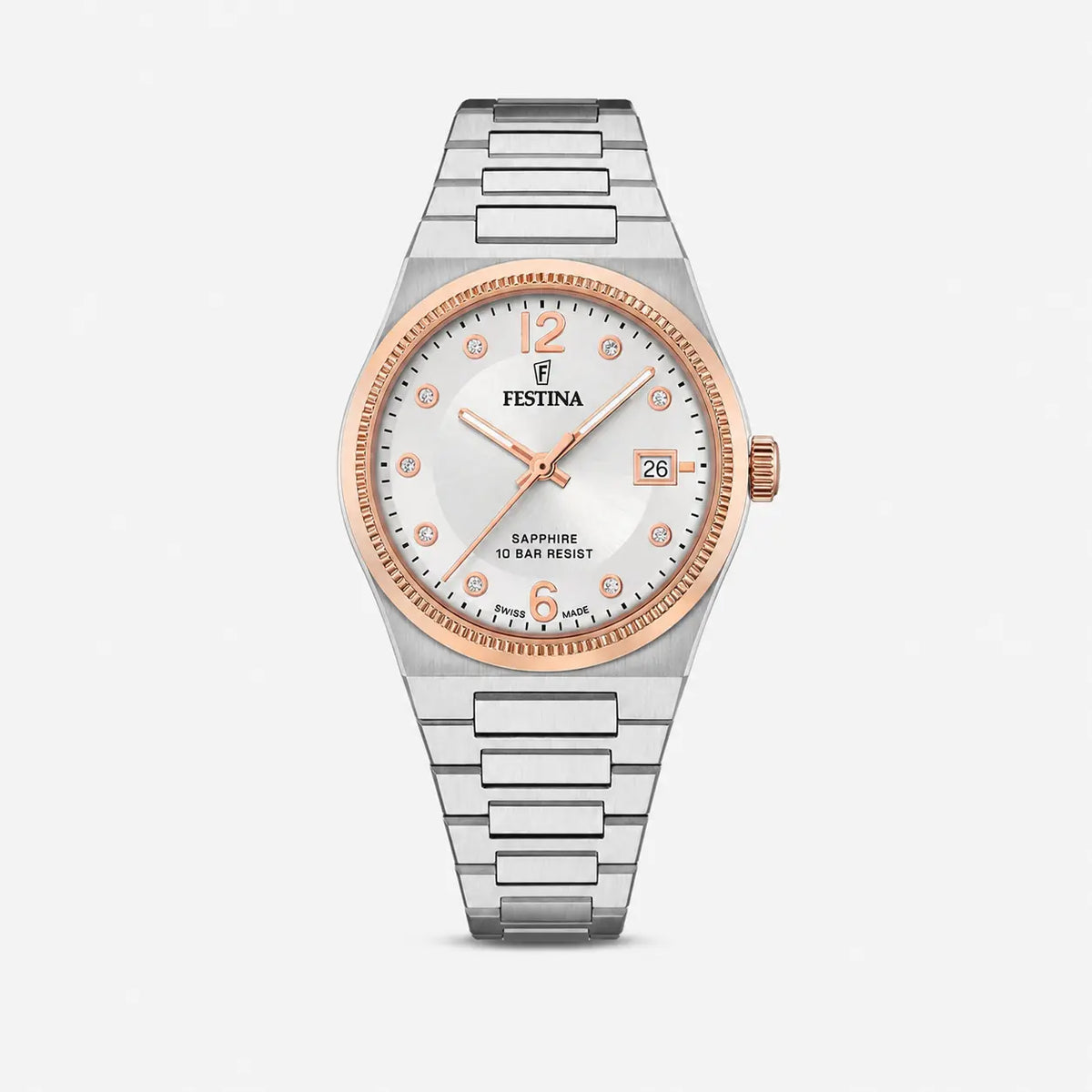 Swiss Made Quartz 35 mm Rose Gold Silver Dial Women's Watch